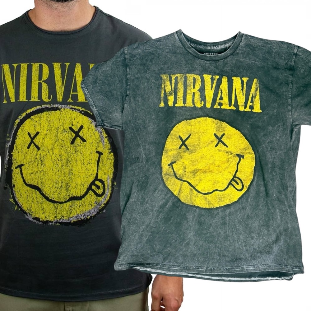Nirvana Product Type Smiley Face Graphic Acid Wash Charcoal Size L